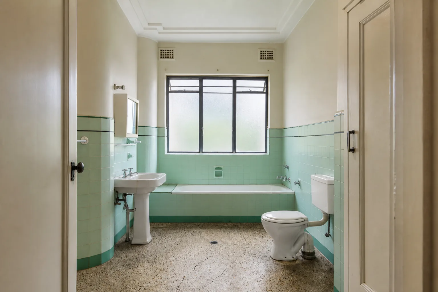 Family bathroom before — illustrative concept