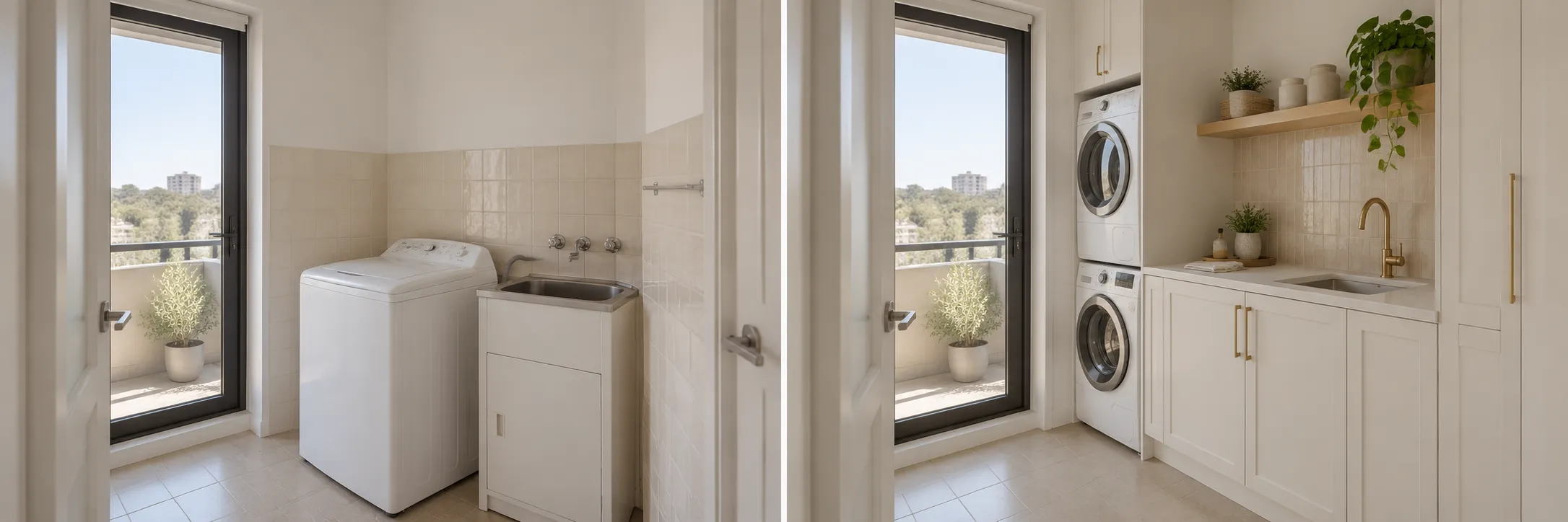 Compact European laundry before — illustrative concept