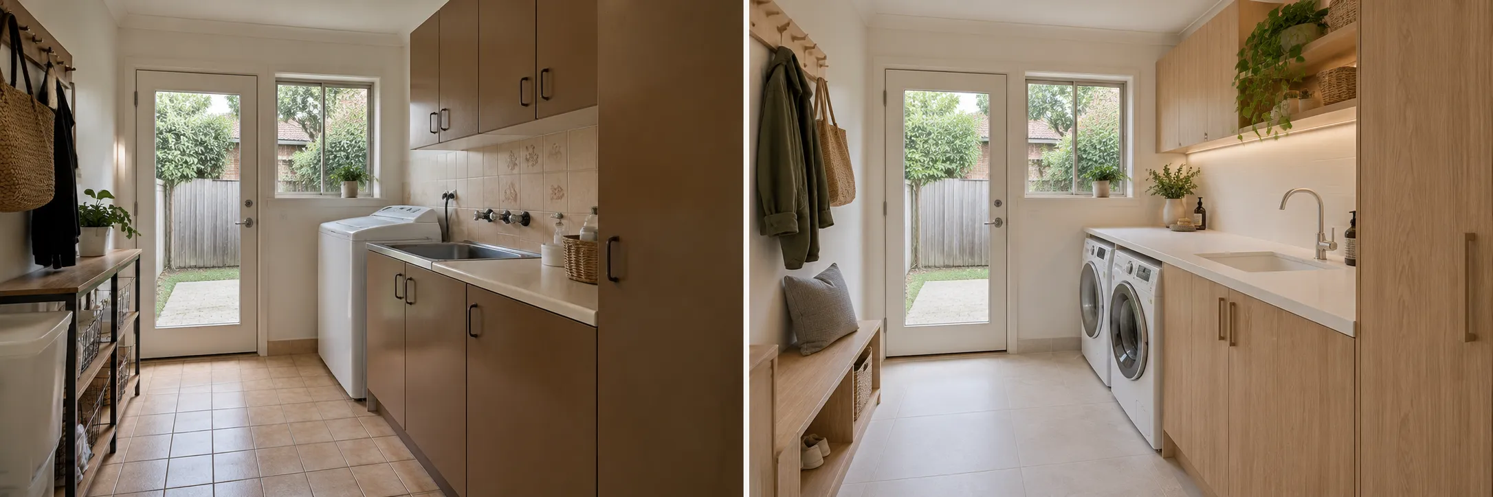 Family laundry and mudroom before — illustrative concept