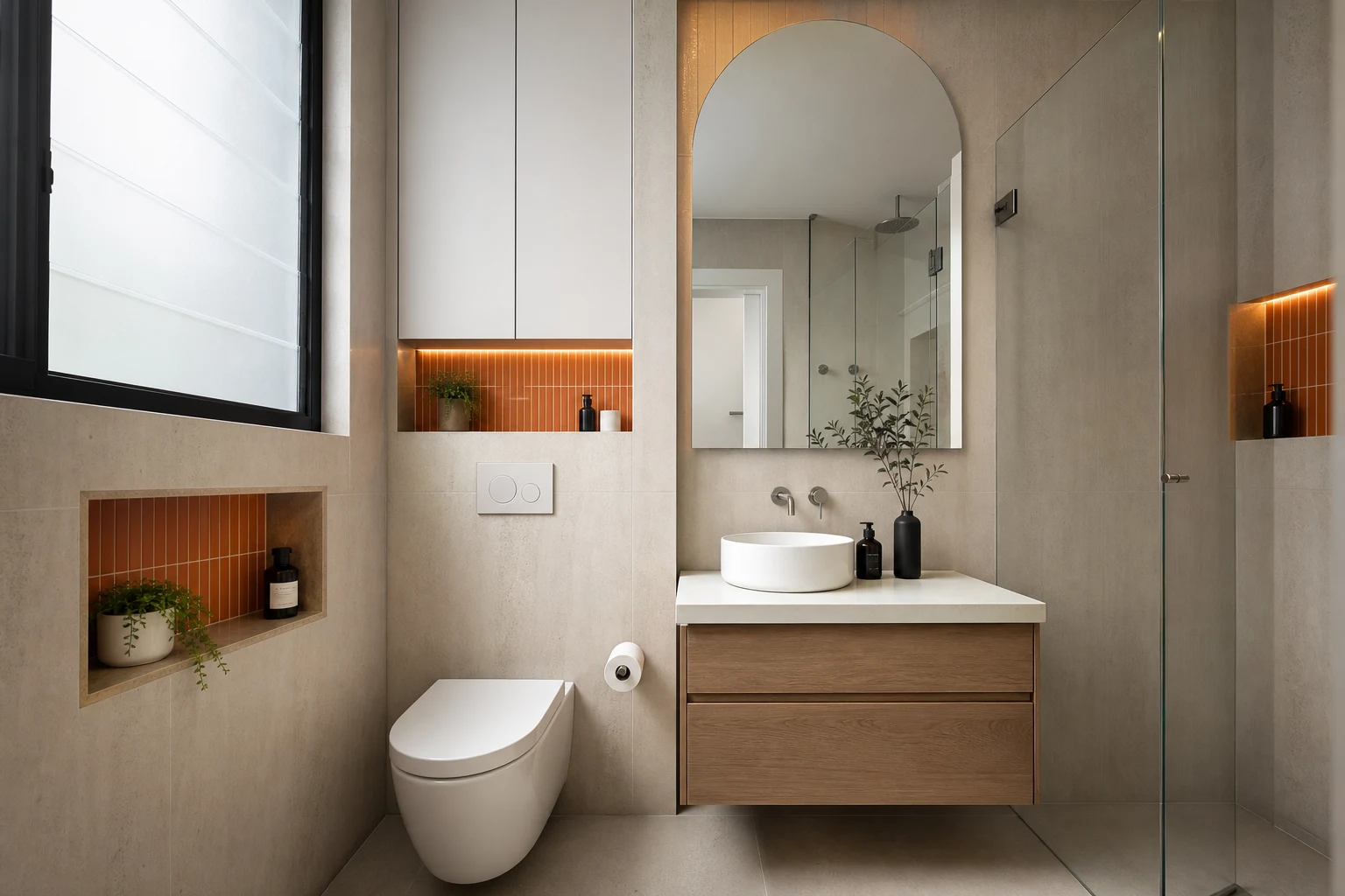 Compact Ensuite Storage: Niches, Cabinets and Hidden Depth