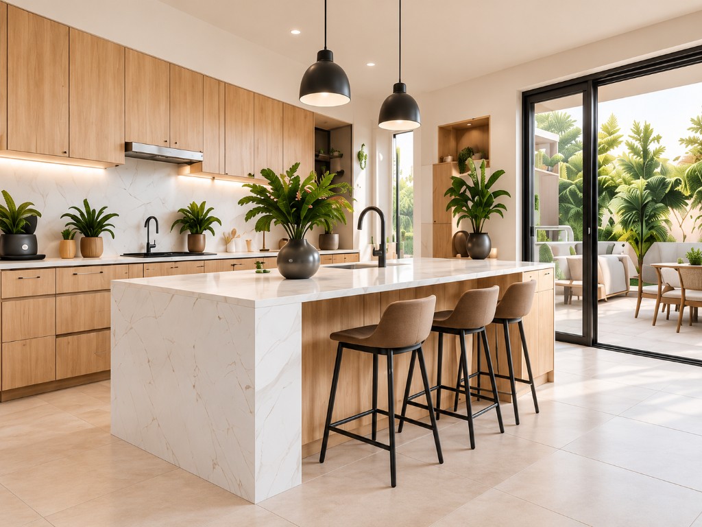 Concept kitchen with oak joinery and a stone island